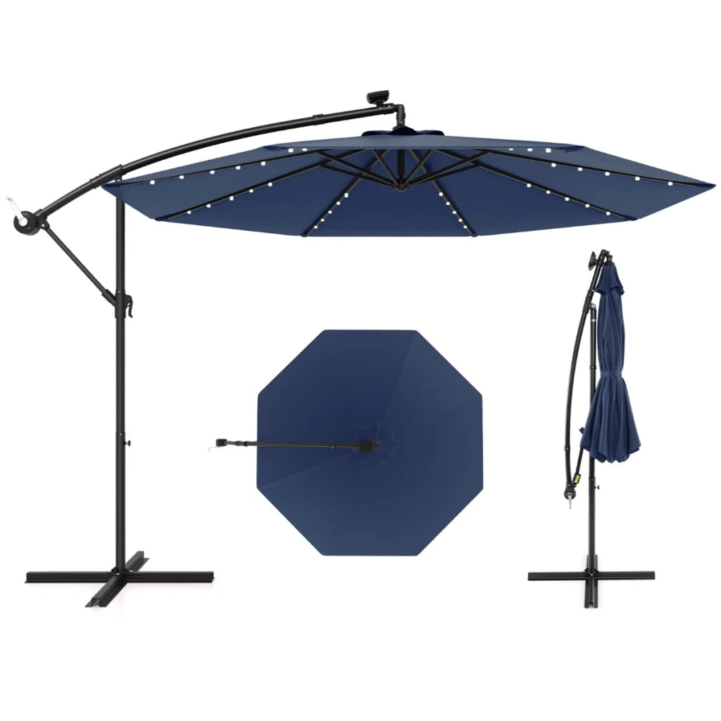 Ombrellone a braccio 300 x 250 cm grande ombra illuminazione solare inclinabile decorativo poliestere blu 20_0013016
