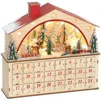 Calendario dell'Avvento da riempire con 24 caselle, Luci a LED, in Legno Naturale, 36 x 10 x 34 cm
