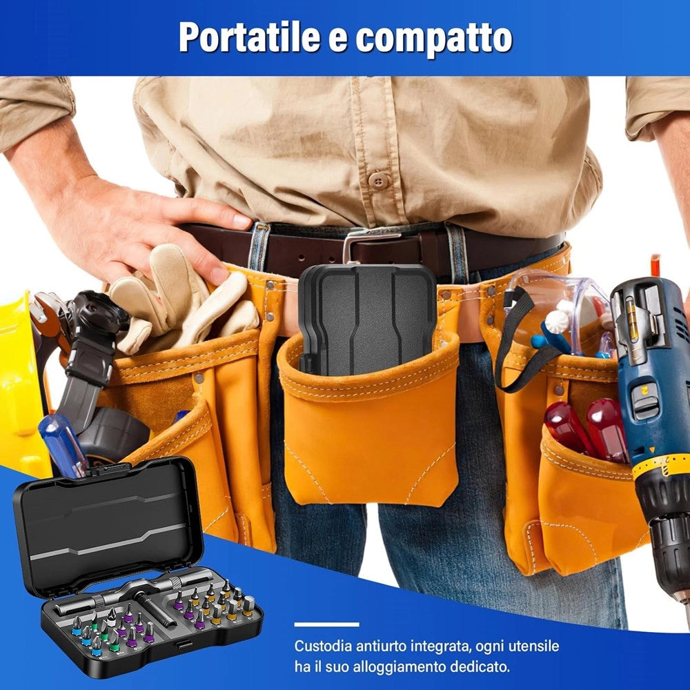 Trade Shop - Kit Cacciaviti A Cricchetto 24in1 Di Precisione Con 24 Punte Manico Rimovibile Riparazioni -