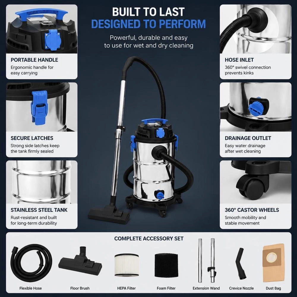 Wet And Dry Vacuum Cleaner 1200 W 30 L Silver