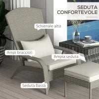 Sedia da Giardino con Poggiapiedi e Cuscini Imbottiti, in Rattan e Acciaio, 64x82x89 cm, Grigio e Crema