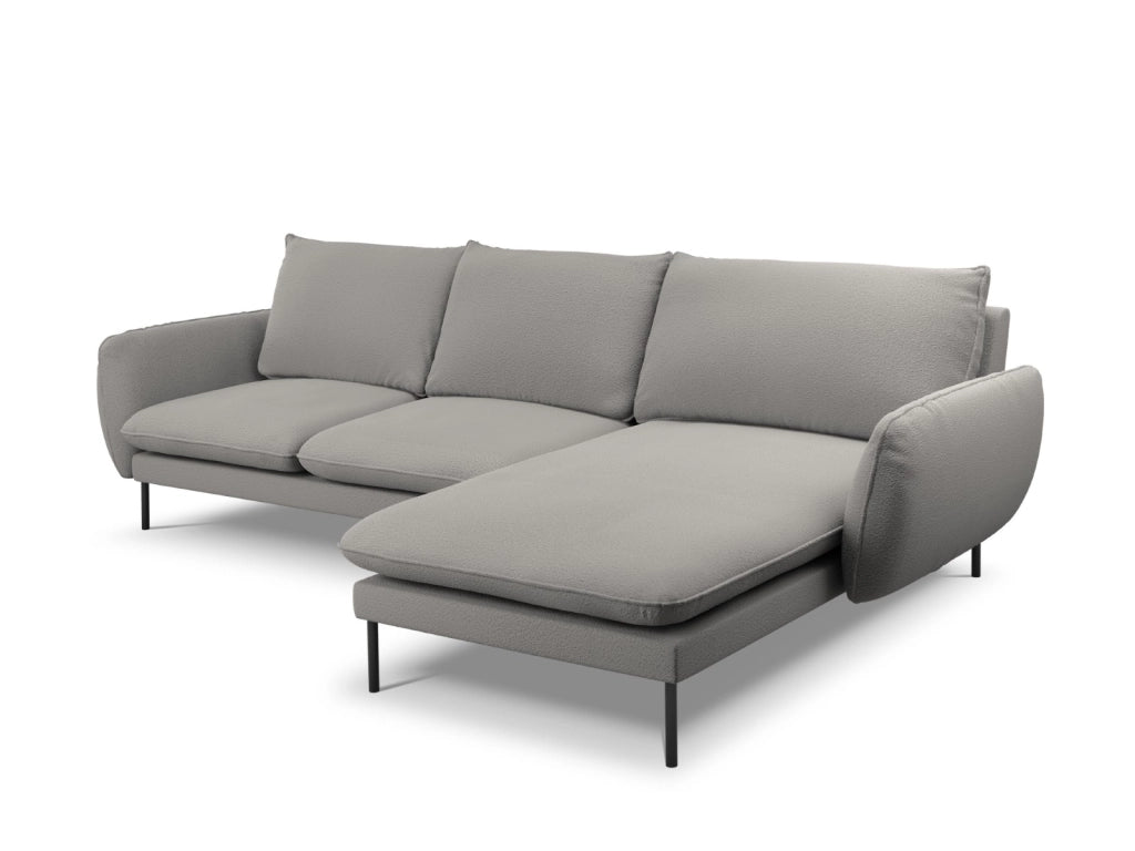 Cosmopolitan Design - Divano angolare destro "Vienna" 5 posti in bouclé grigio 