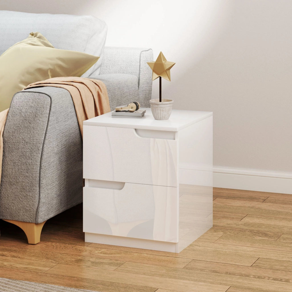 Comodino Moderno in Legno con 2 Cassetti ¨C zephmum ¨C Bianco Lucido 40x40x48 cm