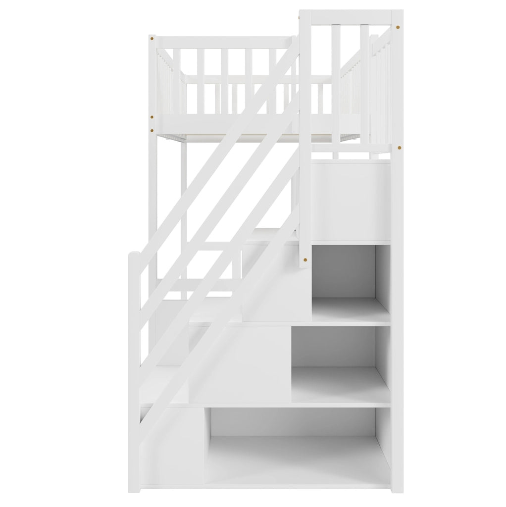 Letto a soppalco 90x200 in legno di pino con scala contenitore e tavolo incluso