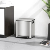 Bidone Immondizia a 2 Sezioni da 15L a Pedale con Coperchio Silenzioso, in Acciaio Inox e PP, 41.8x36.7x44 cm