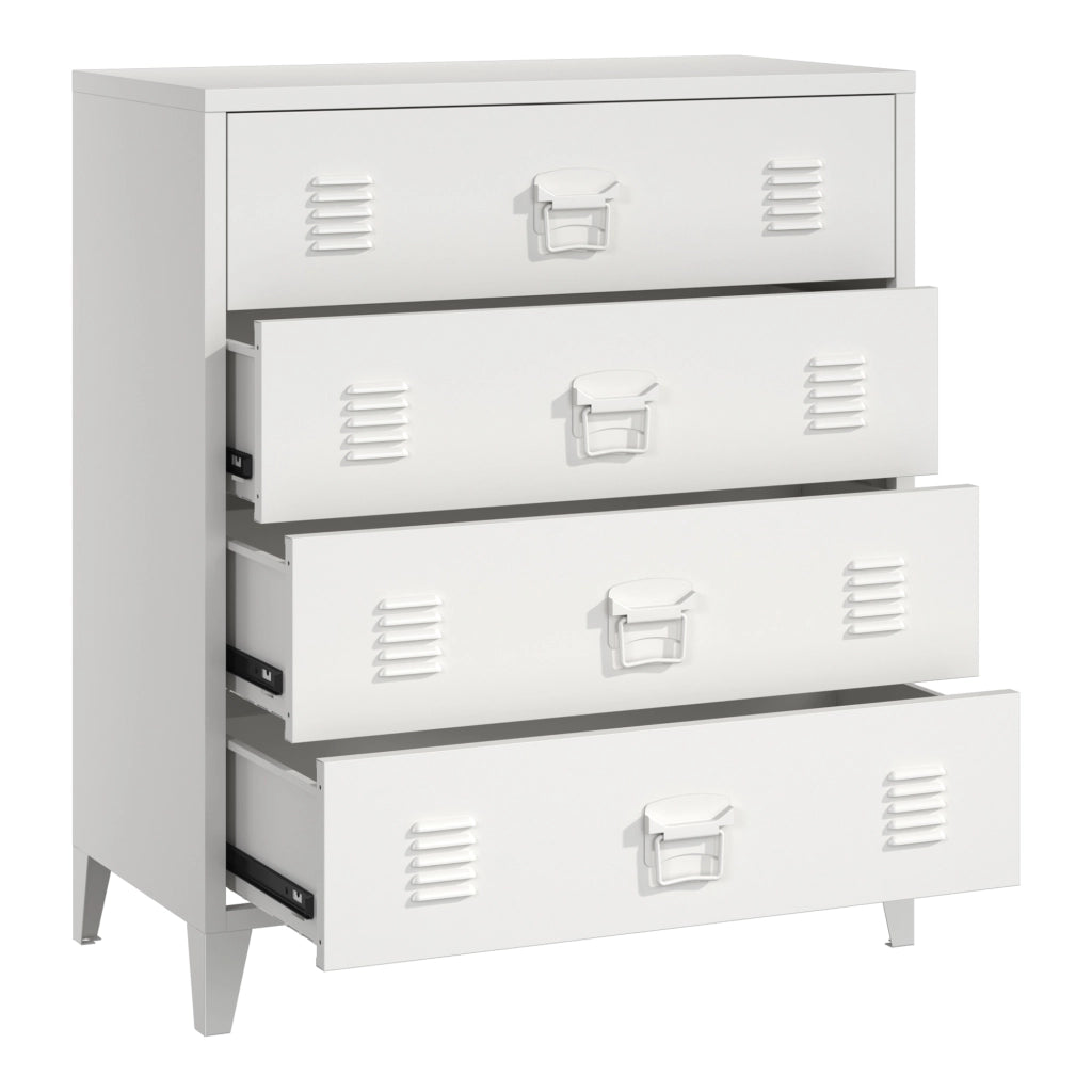 Cassettiera Hämeenlinna Comò in Acciaio con 4 Cassetti 92 x 80 x 40 cm Bianco [en.casa]