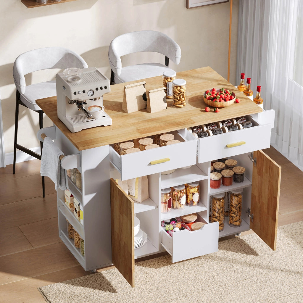 Mobile contenitore da cucina con 3 cassetti; 3 vani e ruote frenanti in MDF bianco