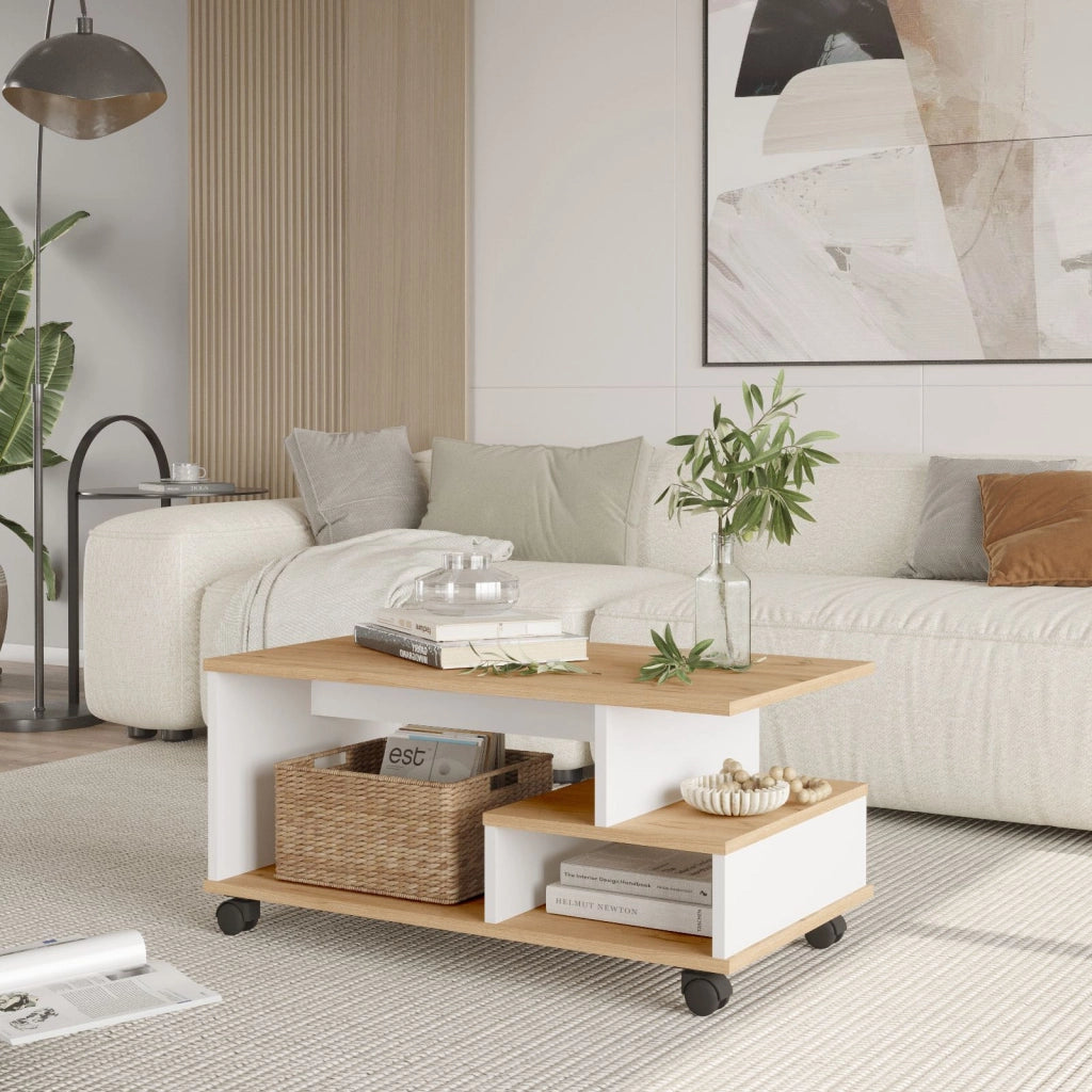 Tavolino in legno "MIN9" - 90 x 51 x 42 cm - Bianco