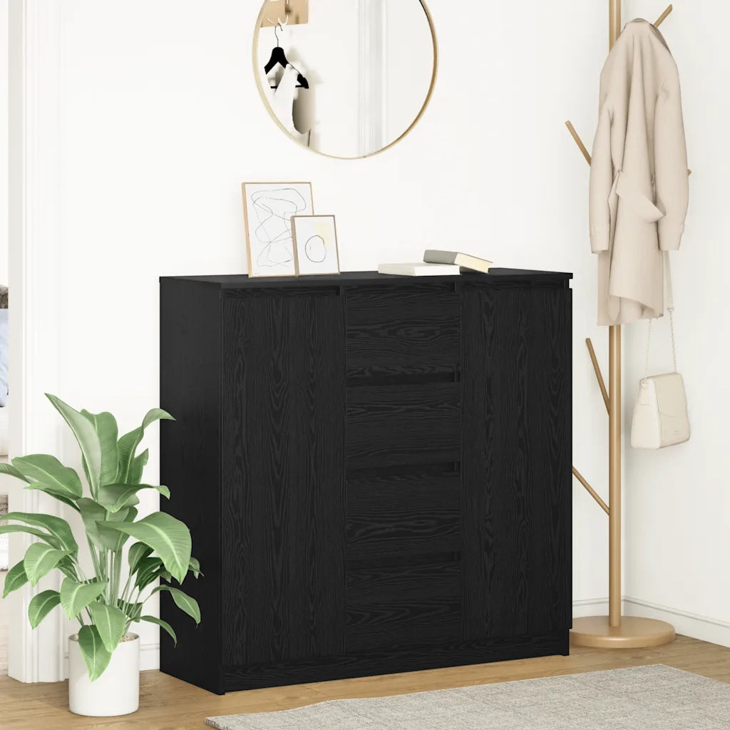Credenza con Cassetti-Buffet-Armadio da cucina Rovere Nero 100,5x35x98,5 cm Truciolato