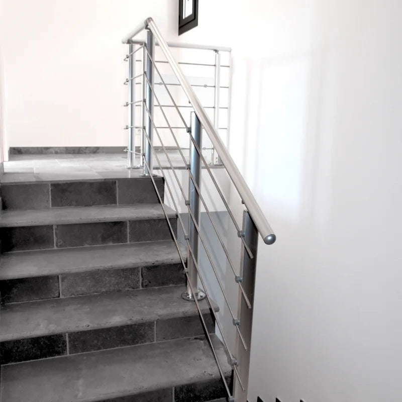 INOLINE - Kit di balaustre piatte in alluminio da 2 m pronte per il montaggio in grigio alluminio con corrimano in rovere tinto