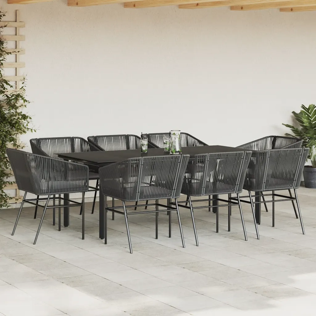 Set da Pranzo da Giardino 9 pz con Cuscini Polyrattan Vetro 3334617