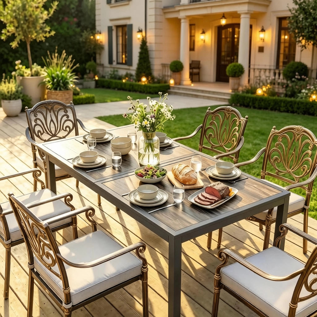 TAVOLO da giardino per 4-6 persone 140x80x72 cm grigio scuro in acciaio