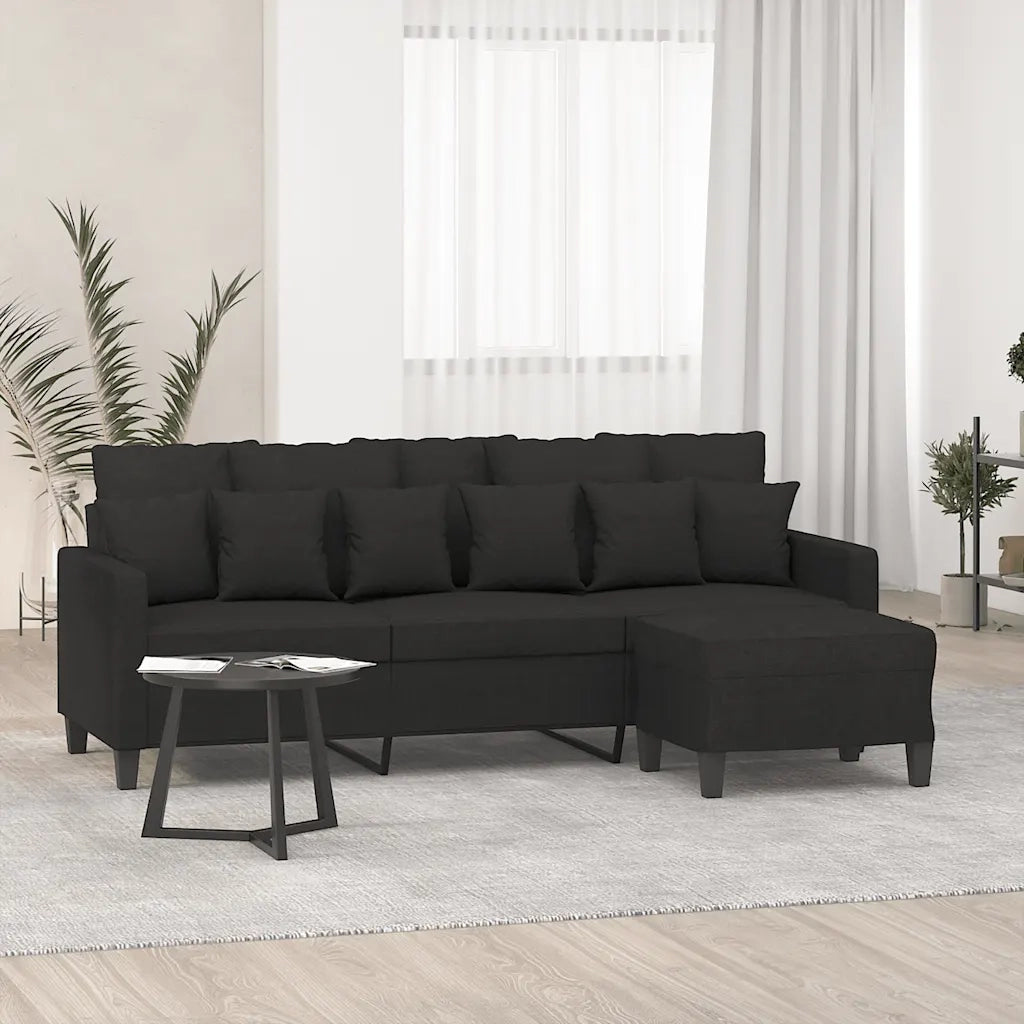 Divano a 3 Posti con Poggiapiedi-Sofa 3 Posti con Poggiapiedi Nero 180 cm in Tessuto 990925