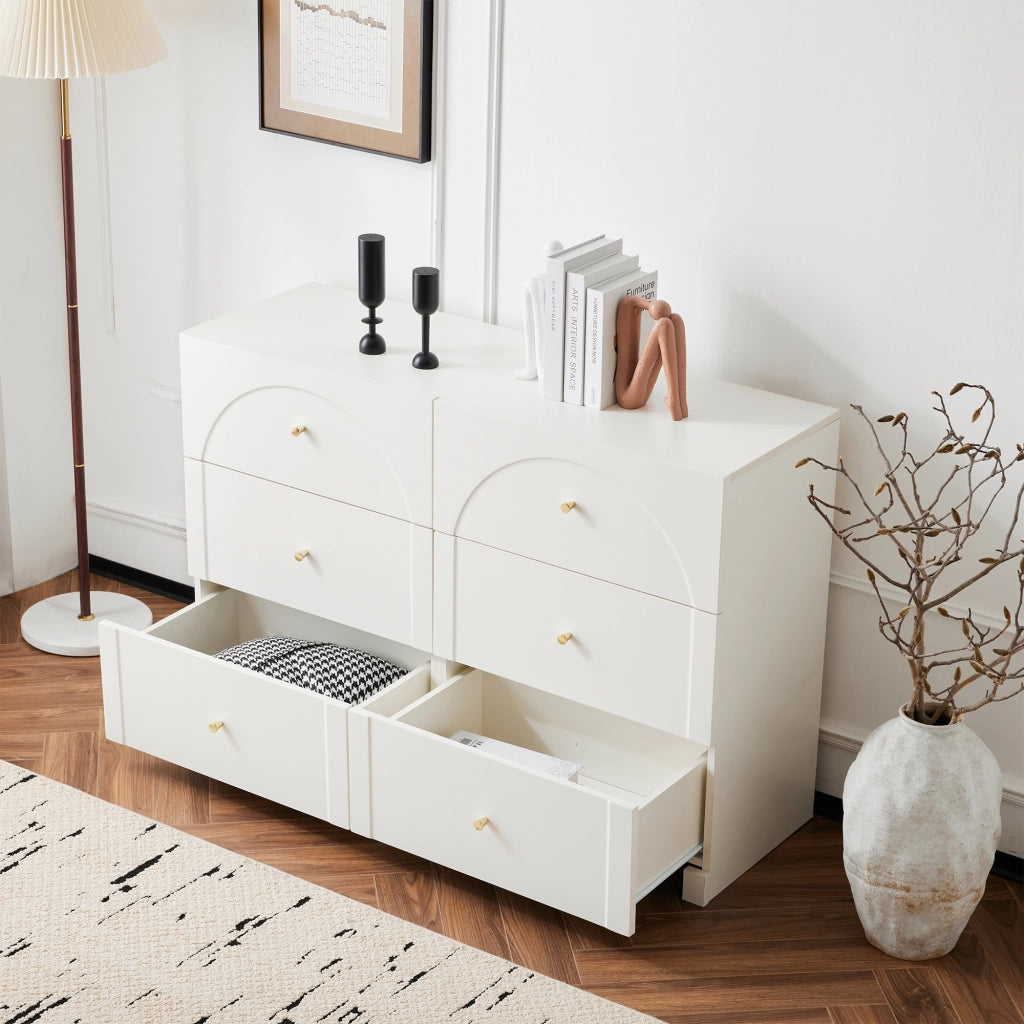Cassettiera con 6 cassetti in legno truciolare, colore bianco crema, H82 x L120 x P40 cm