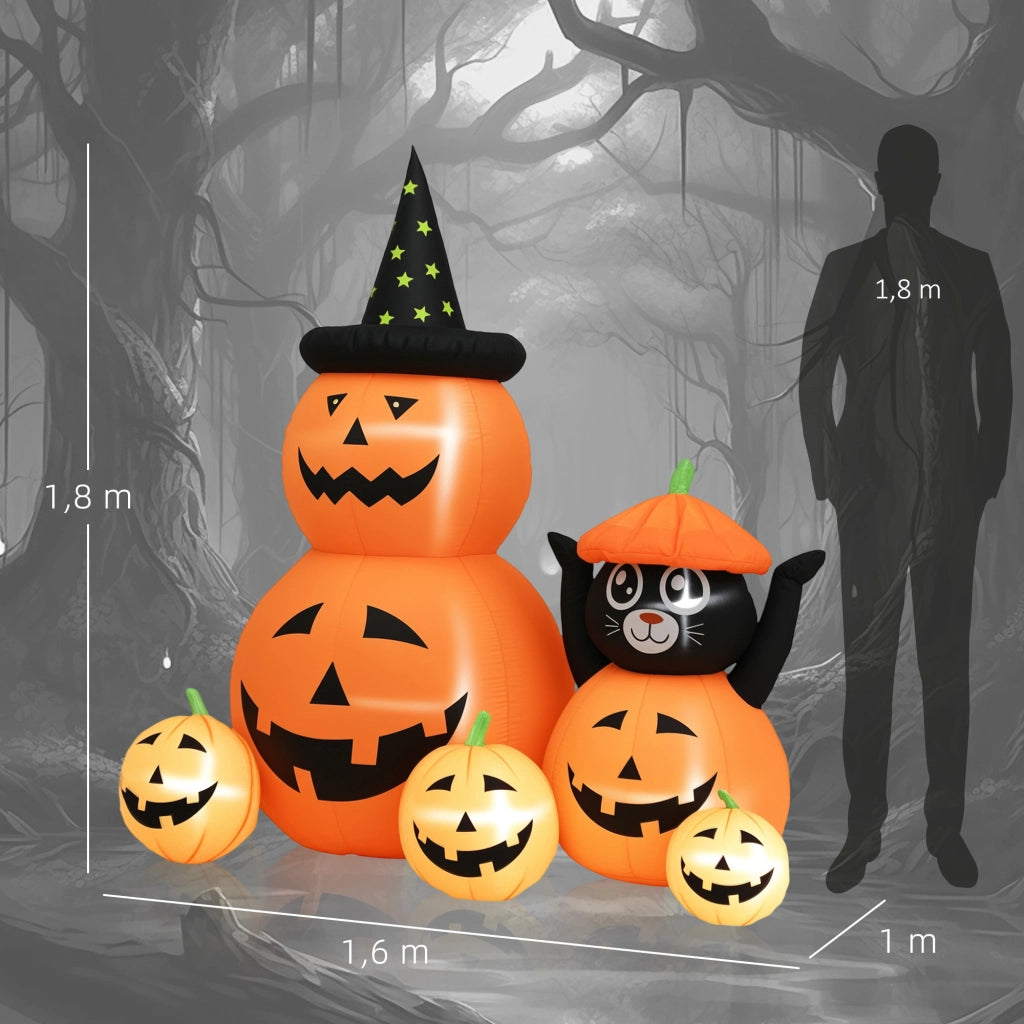Calabaza Inflabile Halloween con Gatto e Luci LED IP44 ¨C zephmum ¨C Arancio 160x100x180 cm