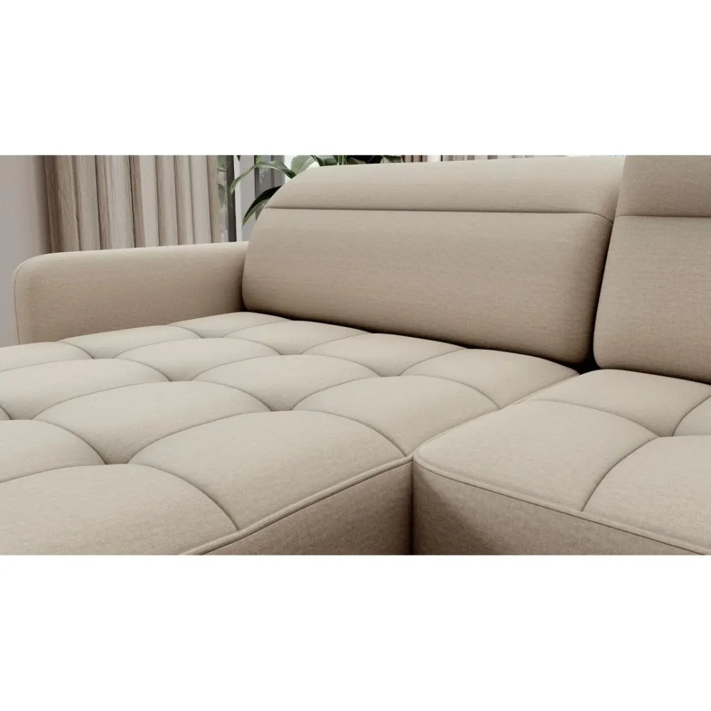 Divano angolare trasformabile BERTHO 306 cm beige – Angolo sinistro con contenitore