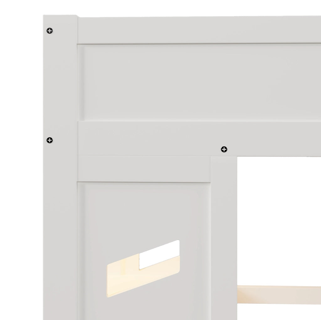 Letto a soppalco 90x200 cm con scrivania e LED in legno di pino e MDF bianco