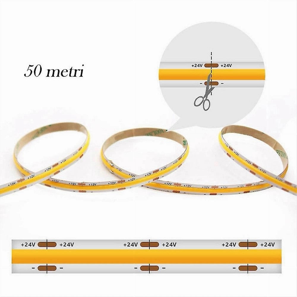 Trade Shop - Striscia Led Cob Strip Bobina 50mt 24volt Led Smd Luce 4000k 6500k 3000k Cob-50m -