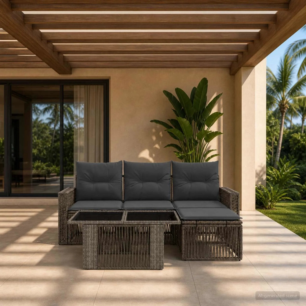 Set Divano da Giardino 5 pz Grigio e Grigio Scuro polyrattan 3436781