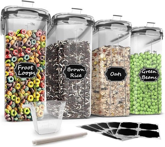 Contenitori a prova d'aria per cereali zucchero farina snack articoli da forno - set da 4 (4 litri)
