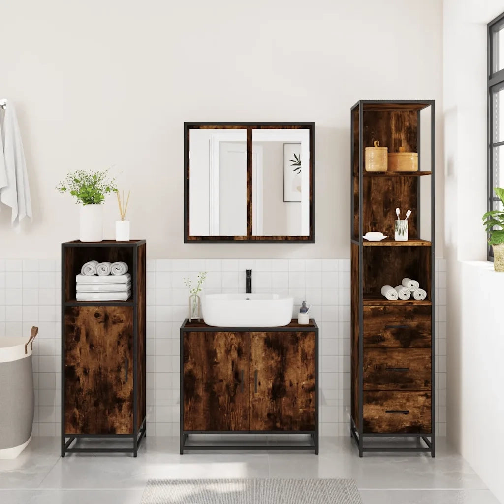 Armadietto Bagno | Armadio da bagno Rovere Fumo 35x37,5x166cm in Legno Multistrato