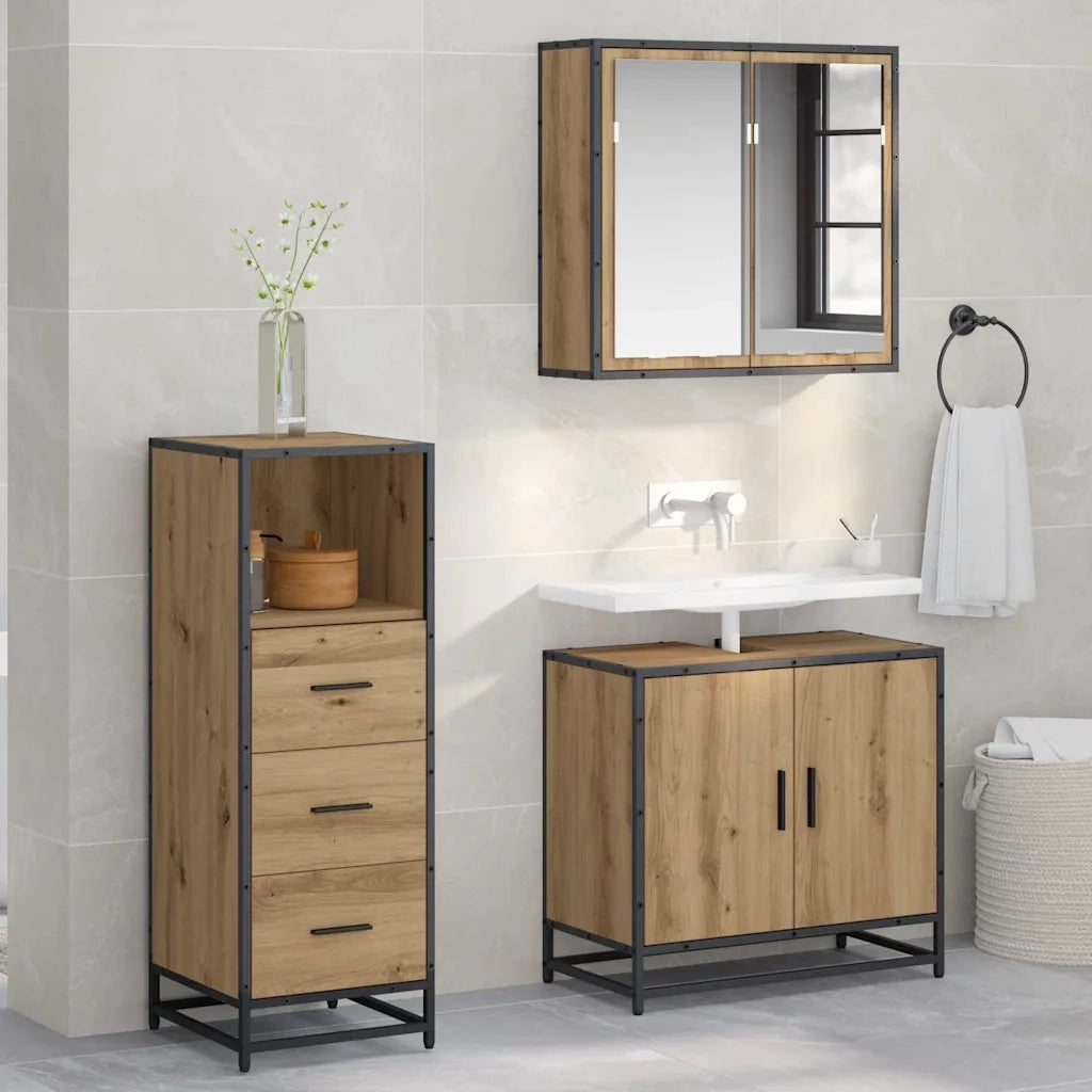 Set di mobili per il bagno con cassetto Rovere artigianale 883606