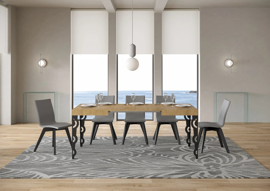 Tavolo allungabile 80x120/204 cm Karayan Quercia Natura telaio Antracite