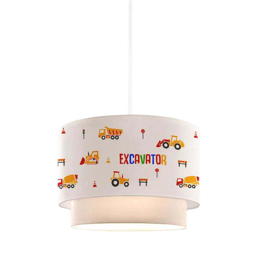 Lampada a Sospensione Lurgan per Cameretta Decorato con Veicoli da Lavoro - Bianco lux.pro