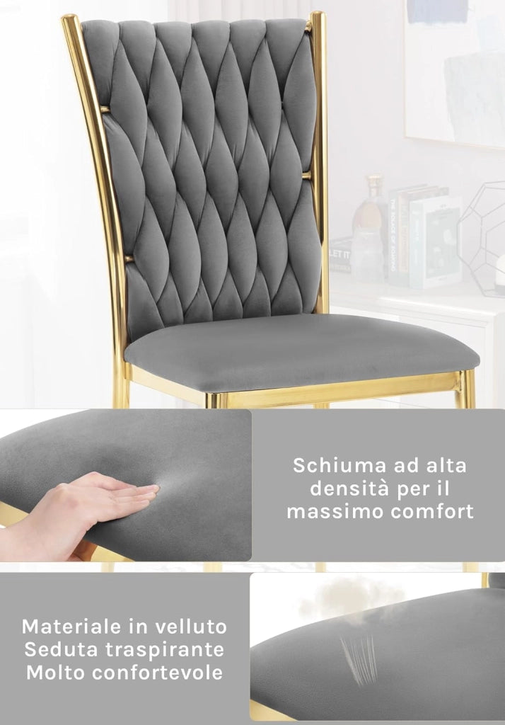 Set di 4 Sedie Sala da Pranzo, Sedie da Cucina in Velluto, Sedie Trasparenti Moderne, Sedie di Design, Schienale Alto Gambe in Metallo, Portata 150 kg, Grigio Scuro EZS71dgr-4