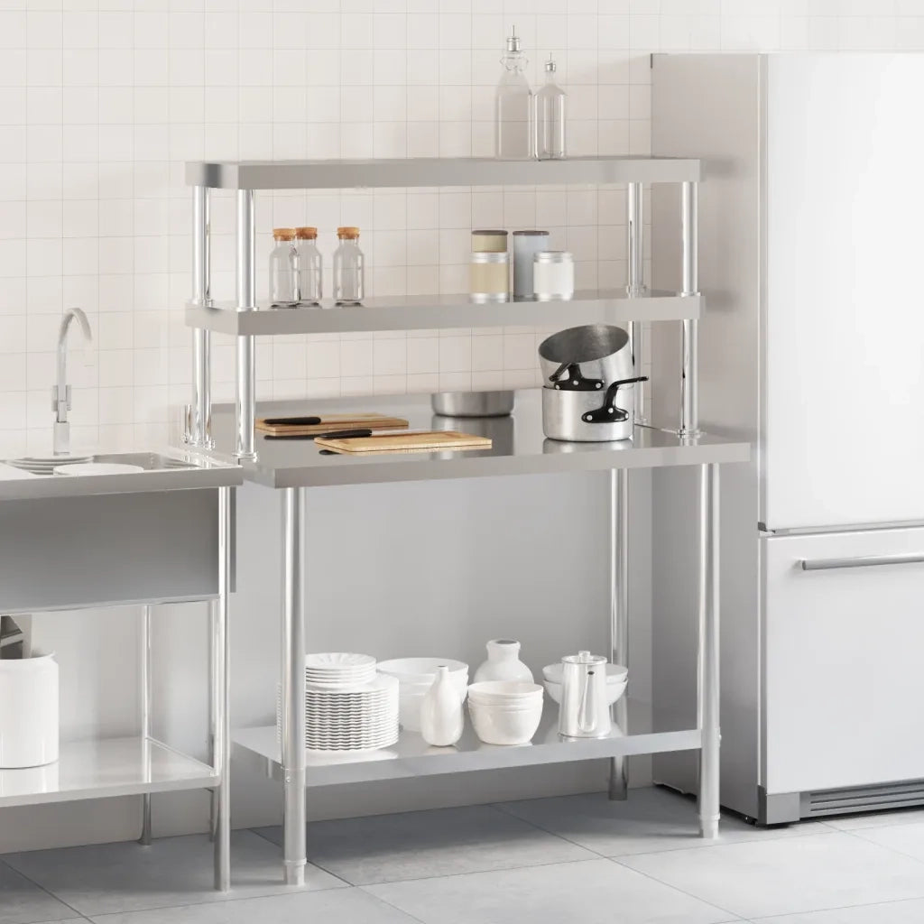 Tavolo Lavoro Cucina con Ripiano 110x55x150 cm Acciaio Inox CFW5341464