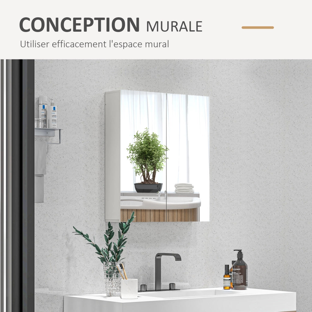 Armadietto da bagno con specchio 2 ante ripiani regolabili ¨C zephmum ¨C bianco 60x15x60 cm