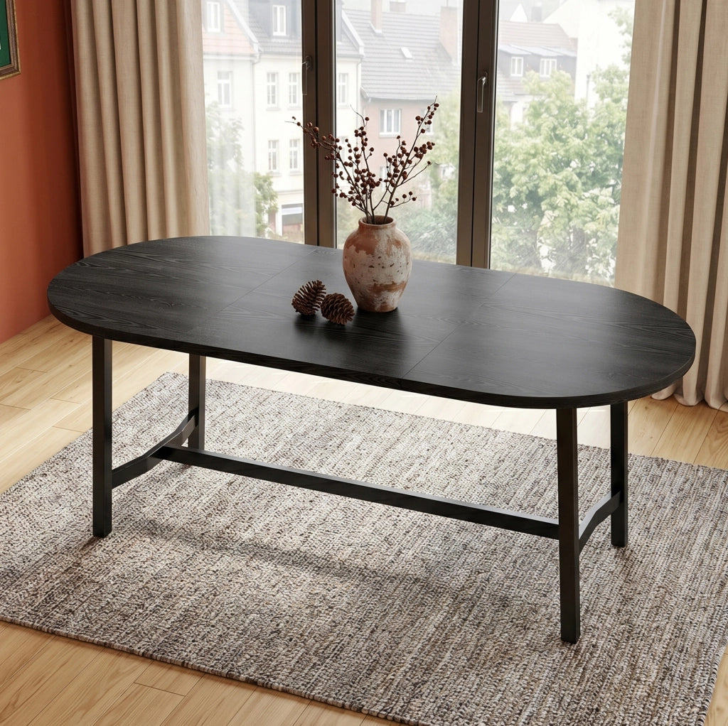 Tavolo da pranzo 180x80 cm con angoli arrotondati in MDF e ferro nero