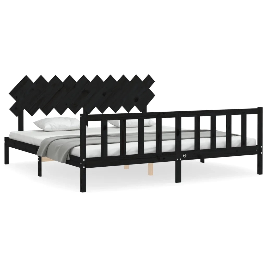 Giroletto con Testiera-Struttura Letto con testiera Nero 200x200 cm in Legno Massello 894477
