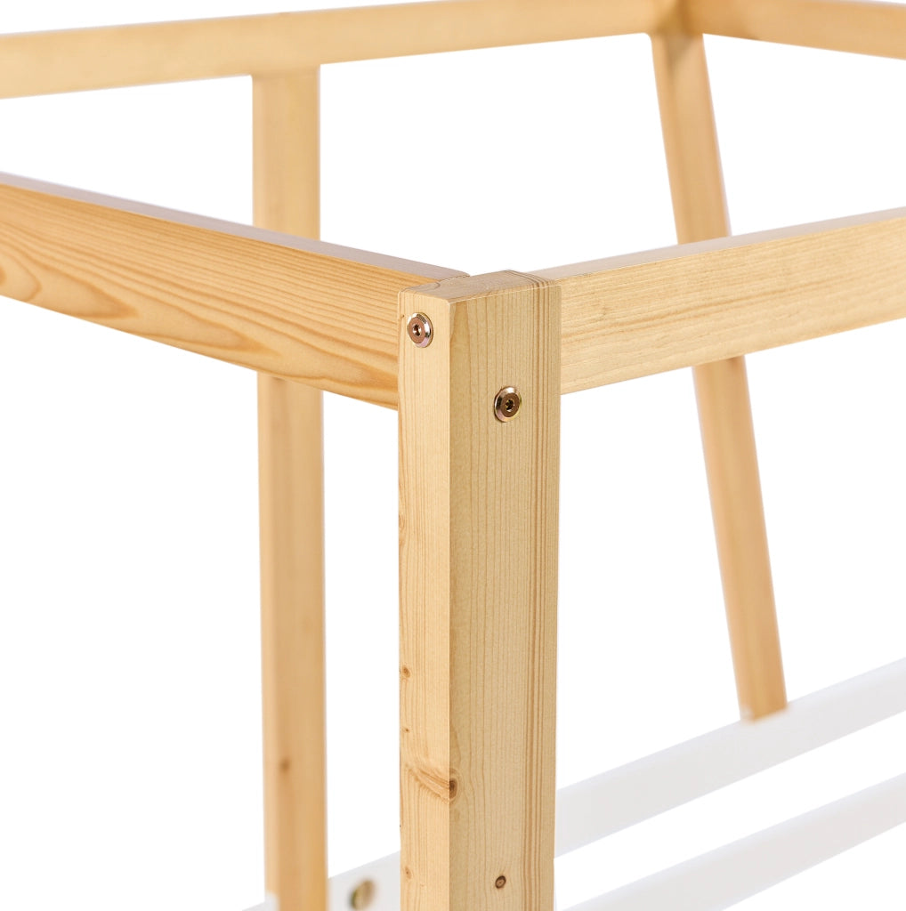Letto a forma di auto 207.5x95x124 cm con sponde di protezione in legno bianco; naturale e marrone