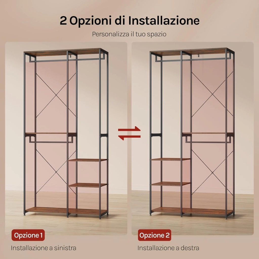 Porta Abiti in MDF e Acciaio, Appendiabiti con Scaffali, Attaccapanni Moderno, Guardaroba Armadio Nero 90x40x204,5 cm
