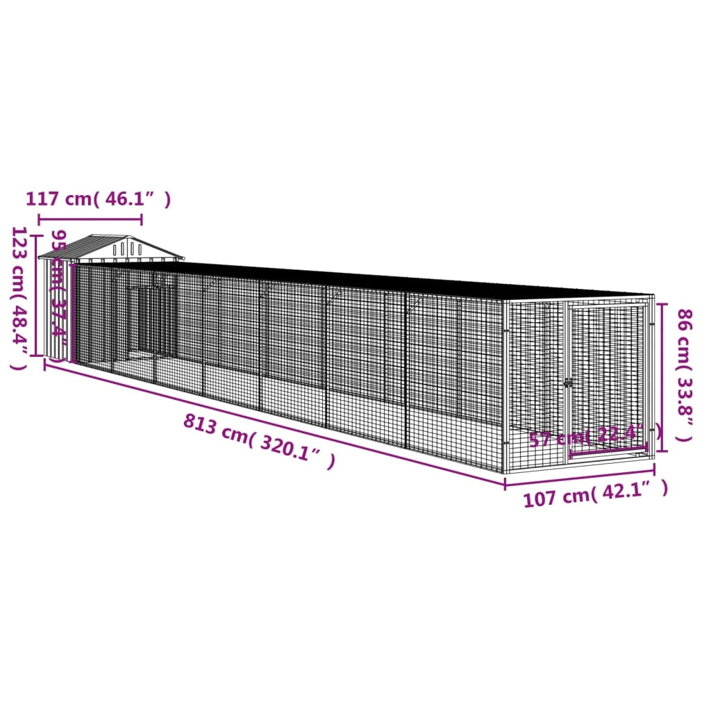 Recinto per pollaio con recinto per galline con cortile libero 117 x 813 x 123 cm in acciaio zincato grigio 02_0043961