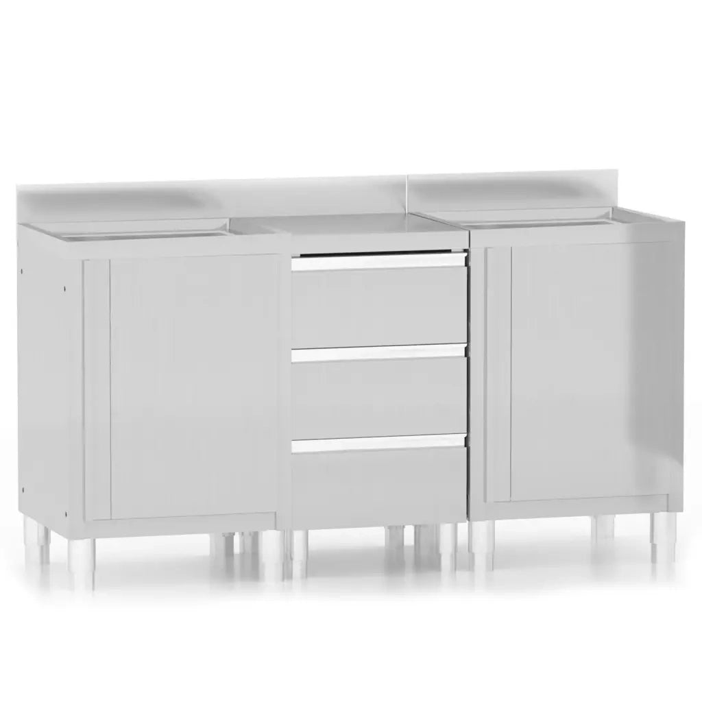Set di 3 pensili da cucina professionali in acciaio inox 50 x 60 x (95-96) cm con alzatina e piedini regolabili color argento 02_0055142