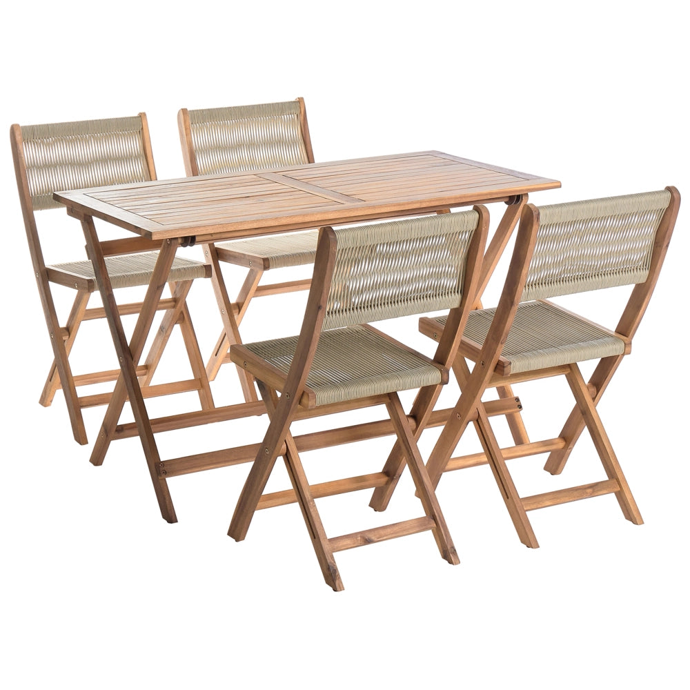 Set da pranzo da giardino Beige Tavolo in legno di acacia 120 x 60 cm 4 sedie da esterno