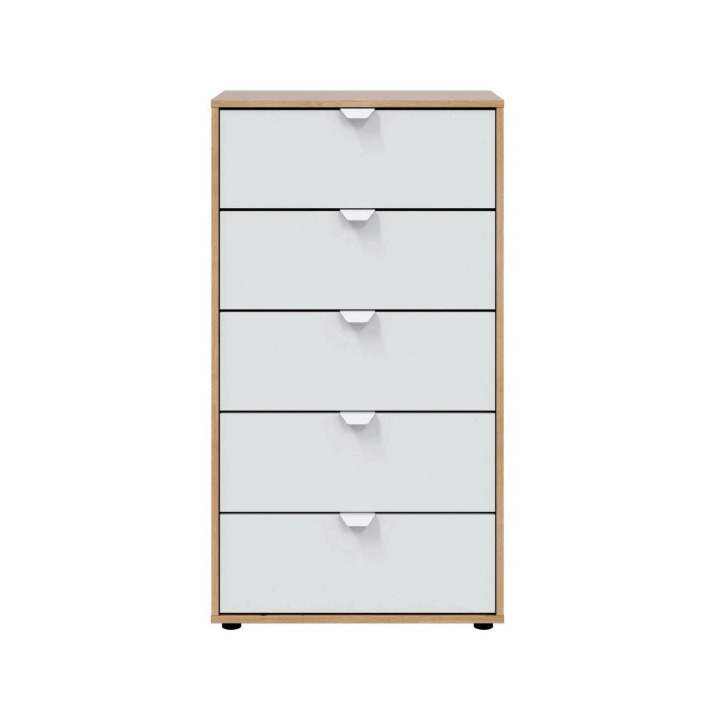 Cassettiera Praha, Settimino multiuso, Comò camera da letto, Mobile con cassetti, 60x40 h109 cm, Bianco e Rovere Nodi