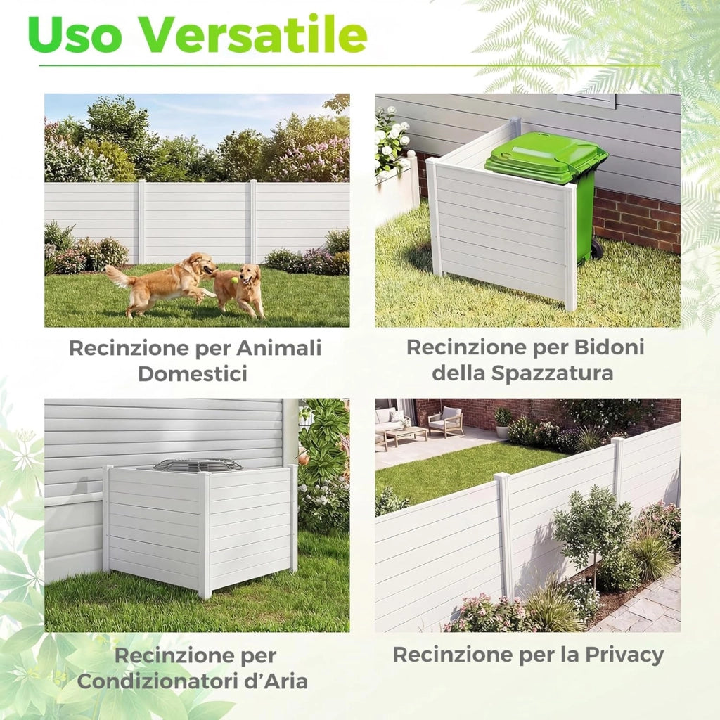 Schermo per Privacy da Esterno, Recinzione con Pannelli e Pali di Metallo Zincato, Recinto da Esterno Versatile e Modulare per Piscina, Copribidone e Condizionatore d’Aria (Bianco)