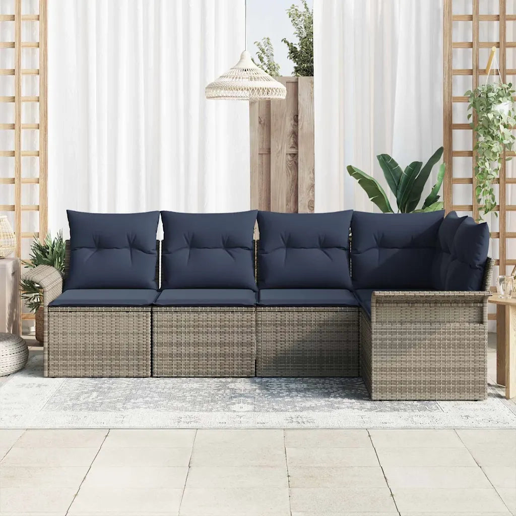 Set Divano da Giardino 5 pcs Grigio polyrattan