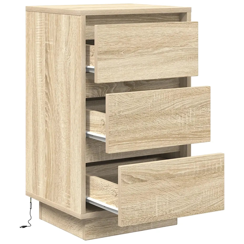 Comodino con Luci LED-Tavolino da notte Rovere Sonoma 38x34x65 cm