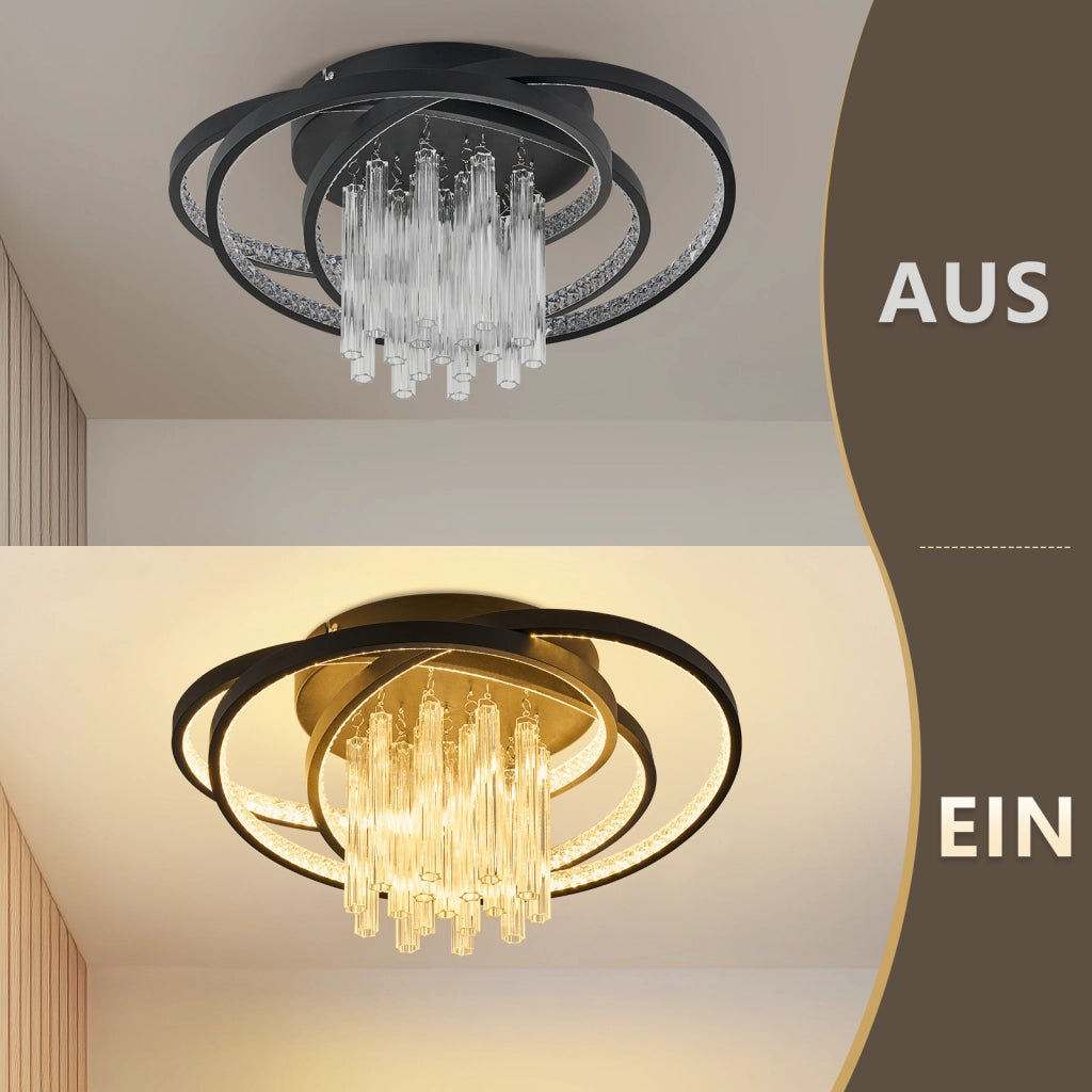 ZMH Plafoniera LED moderna rotonda nera luce bianca calda 3000K 40W lampada in vetro per corridoio ufficio o studio