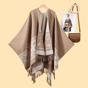 Nuovo scialle monocromatico con nappe, diviso, double-face, jacquard 3D a onde, caldo cashmere