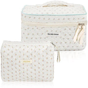 Borse cosmetiche per donne, Borse da trucco Coquette, Borse da toeletta imbottite per donne, Grande borsa cosmetica, Borse da trucco in cotone con disegno fiorale per bambini, donne e uomini