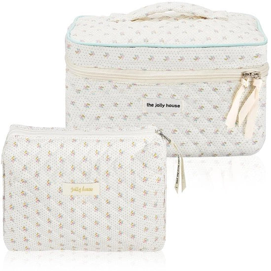 Borse cosmetiche per donne, Borse da trucco Coquette, Borse da toeletta imbottite per donne, Grande borsa cosmetica, Borse da trucco in cotone con disegno fiorale per bambini, donne e uomini