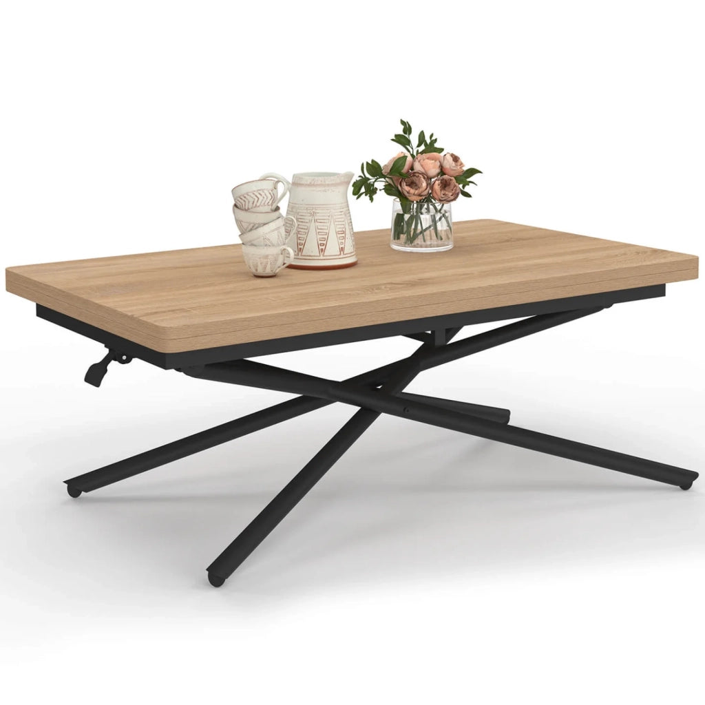 IDMarket - Tavolino 2 in 1 trasformabile in tavolo da pranzo rettangolare ALIX 100 cm, in legno e nero