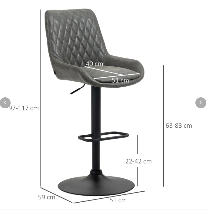 Set di 2 sgabelli da bar regolabili grigio scuro con schienale