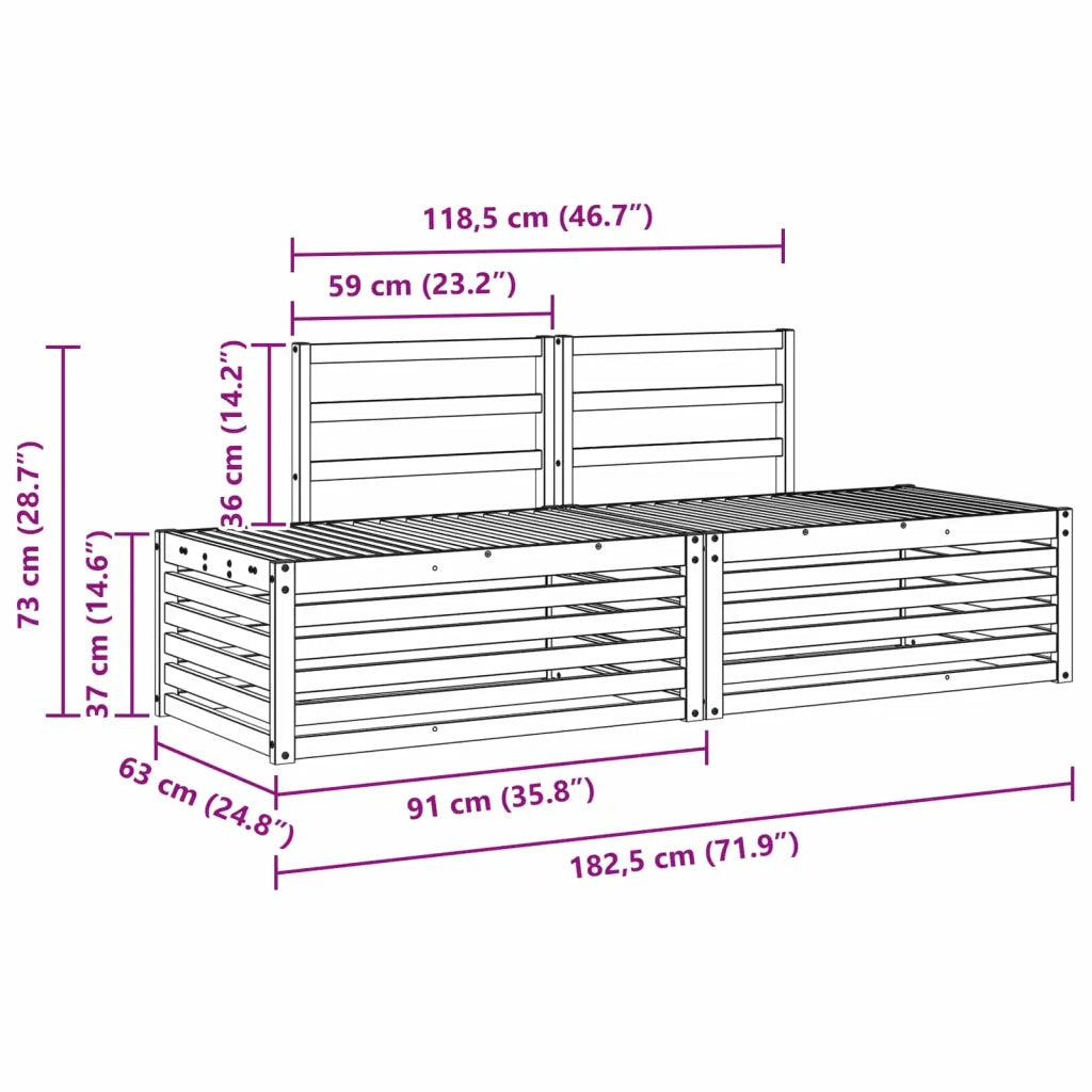 Set di divani da esterno 3 Pezzo Bianco 182,5 x 63 x 73 cm