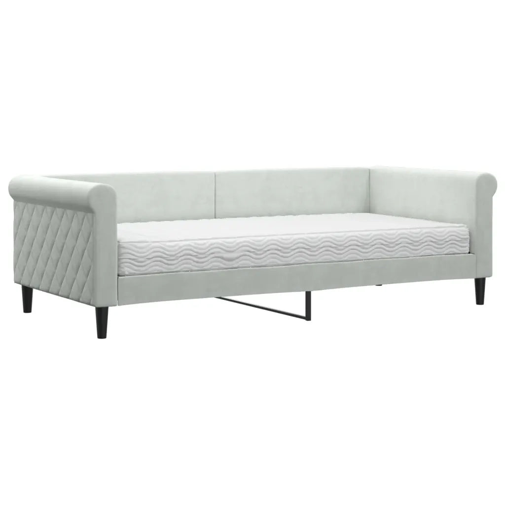 Divano Letto con Materasso Grigio Chiaro 90x200 cm in Velluto